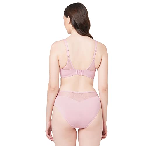 Image of SOIE Women's Full Coverage Padded Bra and Mid Rise Brief with Lace Detailing