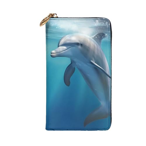 winter the dolphin Wallet for Men Women Long Purse Leather Clutch Large Business Handbag Travel Phone Holder Credit Card Holder Money Case with Zipper Leather Wallets Gift2