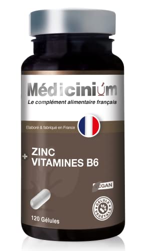 ZINC + vitamine B6 & E naturelle, 120 gélules, traitement de l’Acné à partir de 12 ans, renforcement du système immunitaire, fabriqué en France par Médicinium Cover