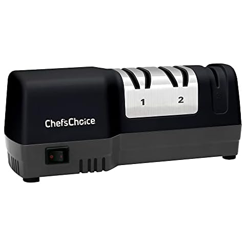Chef’sChoice 250 Hybrid Knife Sharpeners uses Diamond Abrasives and Combines Electric and Manual Sharpening for 20-Degree Straight and Serrated Knives, 3-Stage, Black Cover
