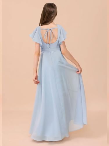 dideyttawl Long Junior Bridesmaid Dresses Ruffle Sleeve Square Neck Chiffon Flower Girl Dress for Wedding 25072