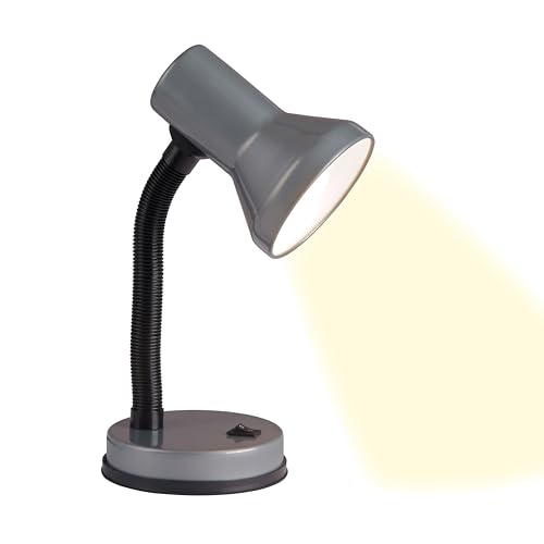 BRILLIANT Junior Tischlampe grau – Schreibtischlampe mit Flexarm & Kippschalter – E27 Fassung, LED geeignet – moderne Leselampe
