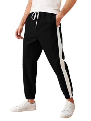Image of GRECIILOOKS Men's Cotton Poly Blend Joggers with Side Stripe, Casual Sweatpants, Relaxed Fit Streetwear Trousers for Outdoors