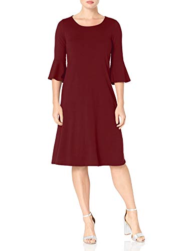 Star Vixen Women s Petite Modest Soft Knit Bell-Sleeve Midi-Length Dress, Burgundy, PM