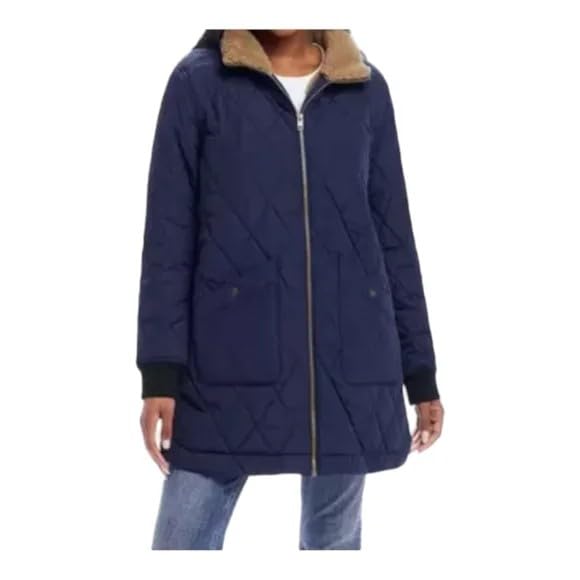 Weatherproof Women's Quilted Long Coat, Sherpa Lined, Blue, Zip Front, Small