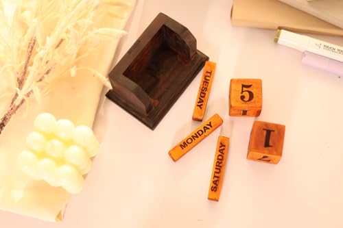 Image of Handmade Wooden Perpetual Desk Calendar | Vintage Wooden Table Calendar for Home & Office Decor (CALENDER 2)