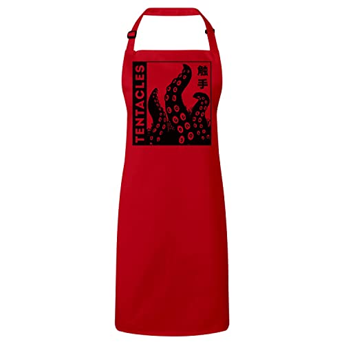 Tablier cuisine rouge pieuvre manga pour cuisiner vos sushis et ramens