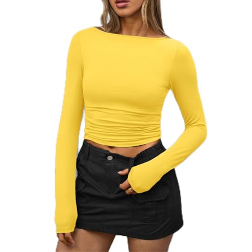 gelbe t-Shirts Damen Summer Tops y2k 2025 Teenager Mädchen Langarm...