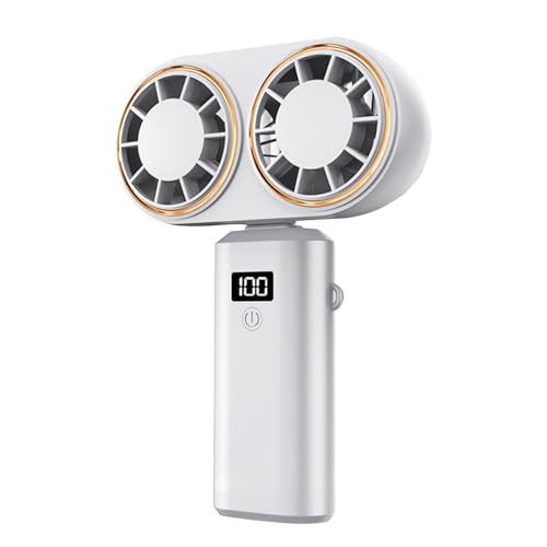 Ventilador Portátil de Mano, Pequeño Portátil, Doble Cabezal Recargable Con 5 Velocidades Y Pantalla Digital Para Camping Gimnasio Escuela Interiores Deportes Senderismo Exteriores Playa