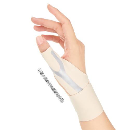 Kanoki 手首 腱鞘サポーター 親指サポーター 親指付け根 内蔵スプリングサポート 薄手 軽量化 固定 肌にやさしい 仕事 家事 育児 スポッツ スマホ パソコン操作 男女兼用 四季兼用 (ベージュ, 右‐M)