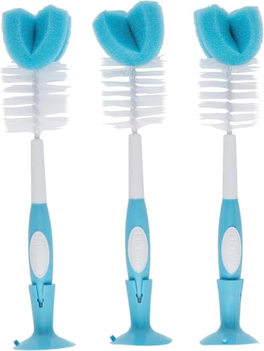 Image of Dr. Brown's Reusable Sponge Baby Bottle Cleaning Brush Set with Suction Cup Stand,Scrubber and Nipple Cleaner,Blue,(Pack of 18)