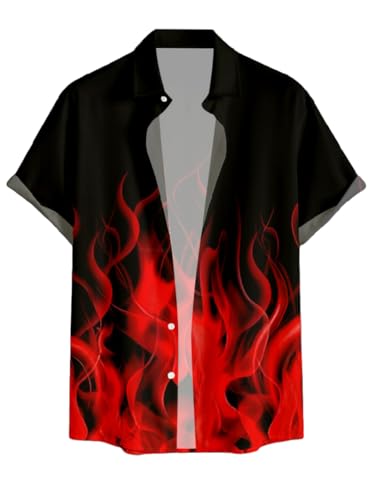 Image of DRESSFO Couple Matching Hawaiian Outfits Gothic Print V Neck Spaghetti Strap Dress or Roll Up Sleeve Shirts Outfit