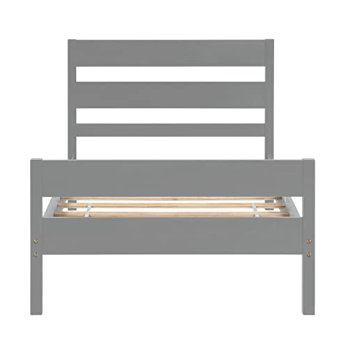 Olela Twin Bed Frame,Wood Twin Size Platform Bed Frames With Headboard For Boy Girl Kids,No Box Spring Needed (Grey) #TOP4