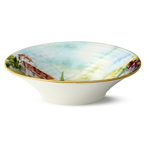 Tuscany 13-Inch Stoneware Pasta Bowl Vibrant Printed Countryside Design Wide Deep Serving Bowl for Pasta Salads Risotto & Shared Meals Durable Italian-Inspired Serveware