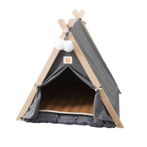 SENKAR ペットベッド オフグラウンド テント 猫 犬用 密閉式 安心感 四季対応 小型犬 ケージ グレー 60*45*58 (グレー+クールマット(60×55×63))