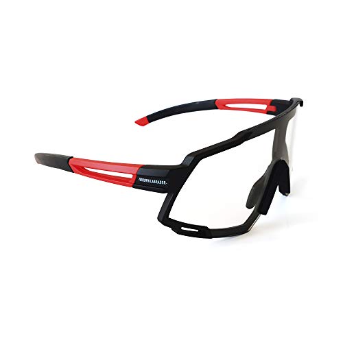 Brown Labrador Gafas fotocromaticas Ciclismo, Running Trail Running, BTT, Triatlon para Hombre y Mujer (Black Red - BR)