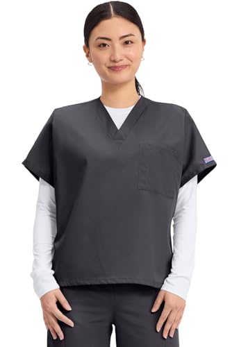 Image of Cherokee Scrubs for Women and Men Unisex V-Neck Tunic Nursing Scrub Top with Chest Pocket, Tuckable Durable Fabric - 4777 | 1 Chest Pocket For Essentials, Traditional Fit, Durable Construction, Comfortable Knit Details, Easy Care, Tuckable Style