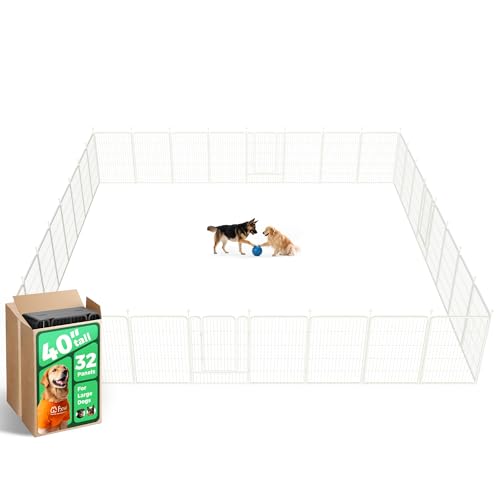 Image of FXW Rollick Unleashed Dog Playpen for Indoor, Yard, RV Camping, 40 inch 32 Panels for Medium and Large Dogs, White│Patented