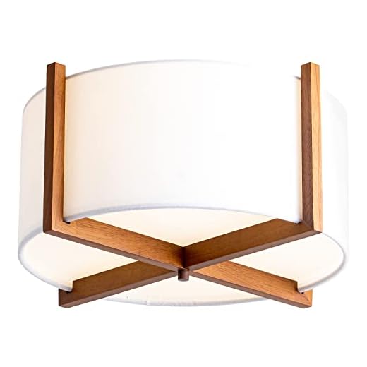 VILUXY Semi-Flush Mount Ceiling Light Fixture with Wood and Off-White Fabric Drum Shade Modern Chandelier for Bedroom, Dining Room, Corridor, Living Room 4-Light