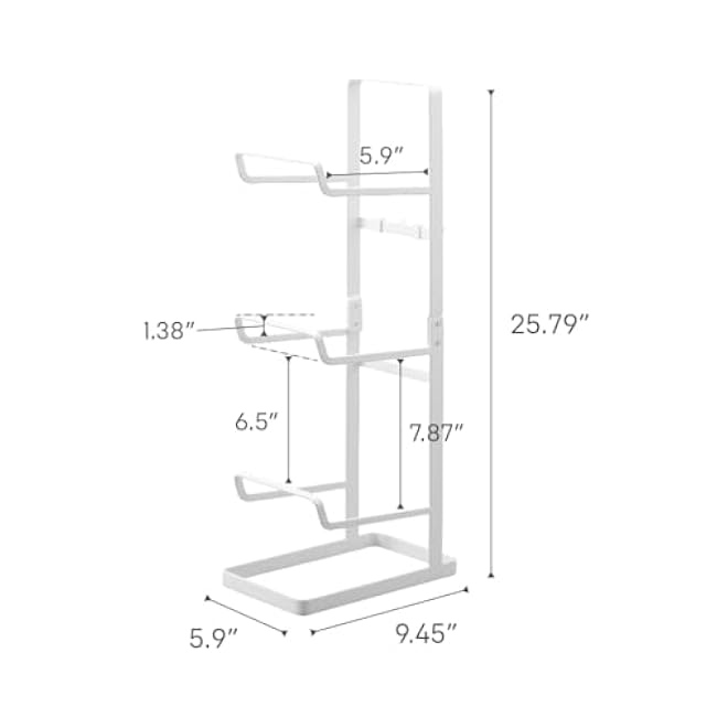 Yamazaki Home Tower Steel Storage Rack For Yoga Mats & Foam Rollers - Includes Hooks For Fitness Accessories - Steel