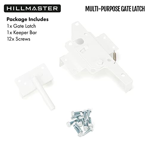 Image of HILLMASTER Heavy Duty Self-Locking Gate Latch for Wooden Fence, Post Mount Automatic Gate Lock Gravity Door Latch Hardware for Secure Pool, Outdoor Garden, Metal Gates Vinyl Fence, White Finish