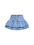 BEAUDRM Women's Ruffle Hem Denim Mini Skirts Summer High Waist A Line Short Jean Skirts Light Wash 28