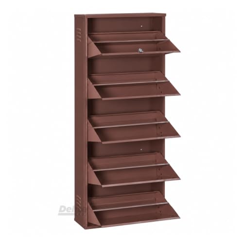 Image of DELITE KOM AIRO 24 inch 10 Shelf Double Decker Metal Shoe Rack Wall Mount for Home with Lock | Air-Vent Panels Keep Shoes Odour-Free | 30 Shoes /50 Slippers | 1Yr Warranty | 67x24x8 Coffee | DIY