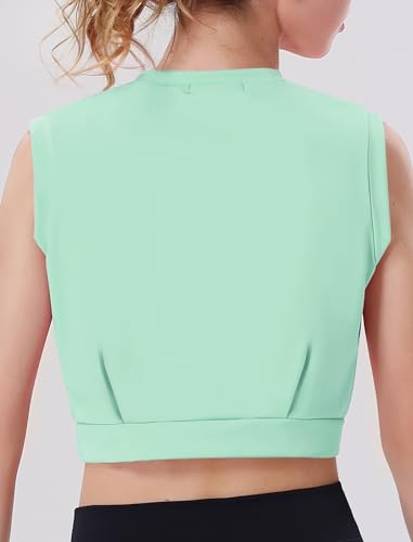 Image of EXARUS Girls Tank Tops Dance Workout Athletic Crew Neck Sleeveless Elastic Waist Gym Crop Top Teen