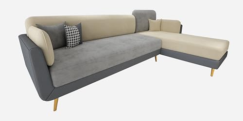 Image of Black Wood Modern Velvet LHS Sectional Sofa (3 + Lounger) with Extra Luxury Comfort for Bedroom, Living Room, Dining Room, Drawing Room, Home Office in Bug Resistant Wood Structure