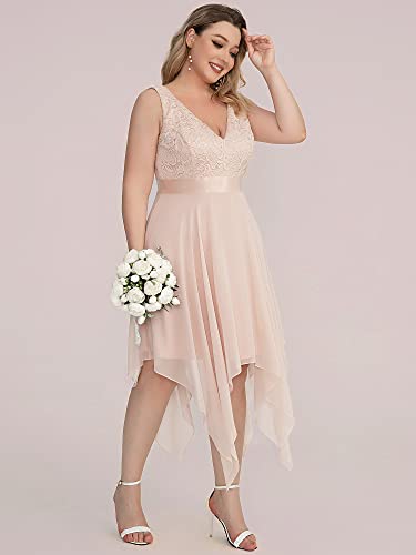 Image of Ever-Pretty Plus Women's V Neck Sleeveless Asymmetric Hem Lace Chiffon Short Summer Plus Size Wedding Guest Dresses