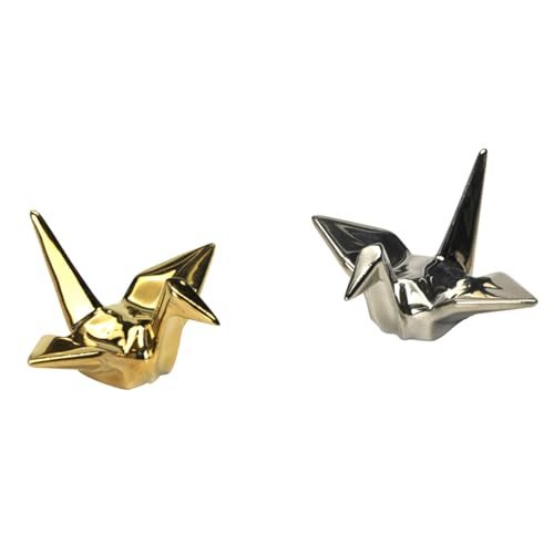 美濃焼 折り鶴型 箸置き 約5×6cm 金銀 ペアセット 鶴 木箱入り お祝い ギフト 日本製 HH-6006A