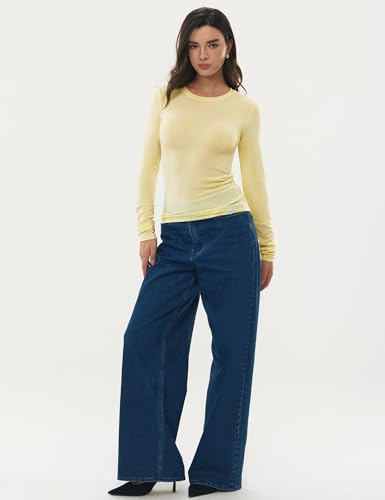 Image of Women's Merino Wool Blend Shirts Long Sleeve Tops Crew Neck Fitted Basic Tee Cozy Embrace Collection