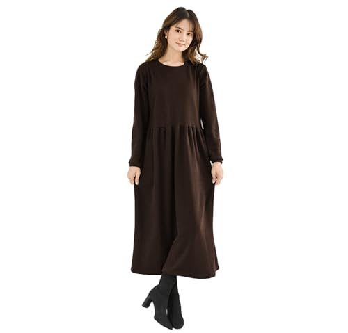 ワンピース ロング ロングワンピース 体型カバー マタニティ ルームワンピ 春 秋 冬 レディース 大きいサイズ 長袖 (L, Brown)