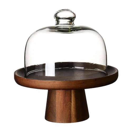 Présentoir à gâteaux en bois 15 cm avec cloche cristal pour pâtisseries - 6