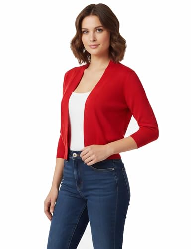 Image of Allsense Women's 3 /4 Sleeve Cropped Shrug Cardigan | Classic Bolero, Open-Front, Lightweight Soft Fine Knit Cover Up