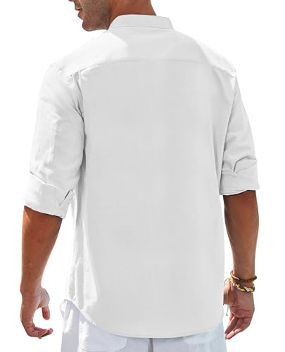 siliteelon Herren Hemd Leinenhemd Langarm Stehkragen Leinenshirt Hemden Herren Freizeithemd Casual Regular Fit Sommer Standhemd – Bild 3