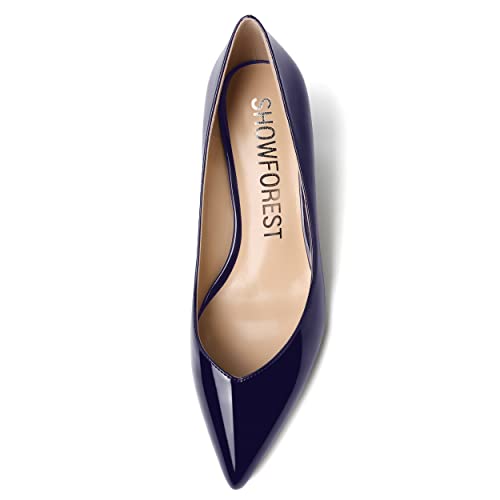 SHOWFOREST Women's Slip On Dating Patent Solid Pointed Toe Sexy Wedge Low Heel Pumps Shoes 2 Inch3