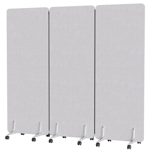 MORDEER 70.8' W x 63' H Freestanding Partition Room Dividers, Acoustic Panels with Wheels, 3 Soundproof Privacy Panels for Office, Reception Room, School, Hospital, Light Grey