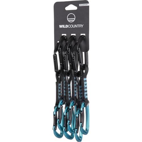 Wild Country Wildsport Rock Climbing Quickdraw - Durable Quickdraw with Lightweight Aluminum Carabiners - Black/Turquoise - 6 x 12 cm