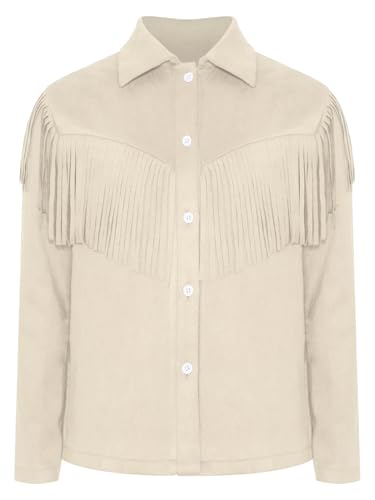 Kids Girls Boys Western Button Down Jacket Faux Suede Tassel Button Down Shirts Top3