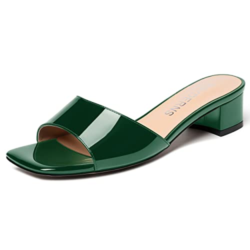WAYDERNS Women's Patent Party Solid Open Toe Block Slip On Casual Chunky Low Heel Heeled Sandals 1.5 Inch