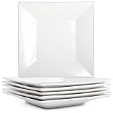 Cabaubl Appetizer Plates Set of 6,8 Inch Porcelain Square Dinner Plates,White Salad Plates,Square Serving Plate for Steak,Pasta,Dessert, Scratch Resistant, Microwave and Dishwasher Safe