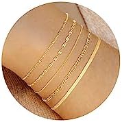 Stackable Gold Bracelet Sets for Women, 14K Dainty Gold Plated Layered Bracelet Set Simple Tiny Satellite Figaro Snake Chain Box Bracelets Cute Thin Minimalist Fashion Jewelry Gifts for Women Trendy