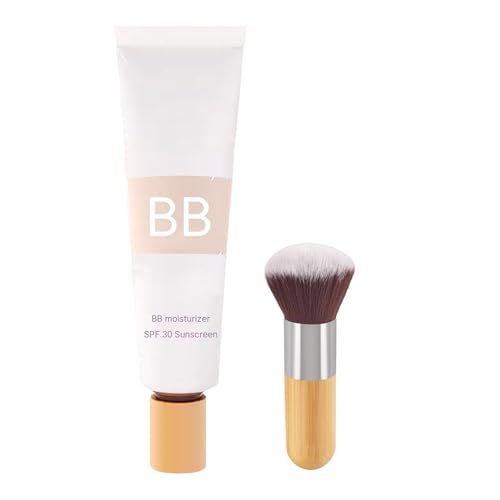 BB Blur Tinted Moisturizer Spf 30, BB Cream Tinted Moisturiser for Mature Skin With Brush, With Hyaluronic Acid, Semi-Matte Sheer-To-Medium Coverage, Light for All Skin Types (Ivory)
