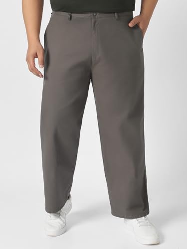 Image of Urbano Plus Men's Loose Mid Rise Baggy Fit Solid Chino Trousers Non-Stretchable