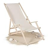 Mucola Strandliege mit Armlehnen – Klappbarer Liegestuhl Beige aus Holz & Polyester – 3-stufig verstellbar – Ideal für Garten, Strand & Camping
