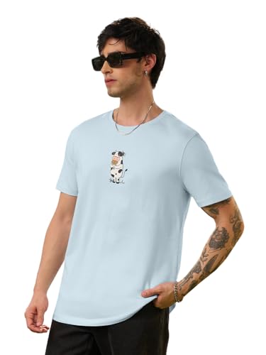 T-shirt col rond bleu clair pour homme vêtement streetwear en maille légère