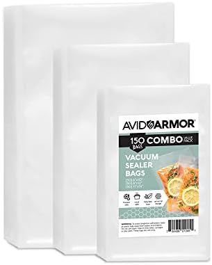Avid Armor - Vacuum Sealer Bags, Vac Seal Bags for Food Storage, Freezing, and Sous Vide Cooking, Non-BPA Freezer Vacuum Sealer Bags, Pint, Quart, and Gallon Sizes Combo Pack, 150 Bags