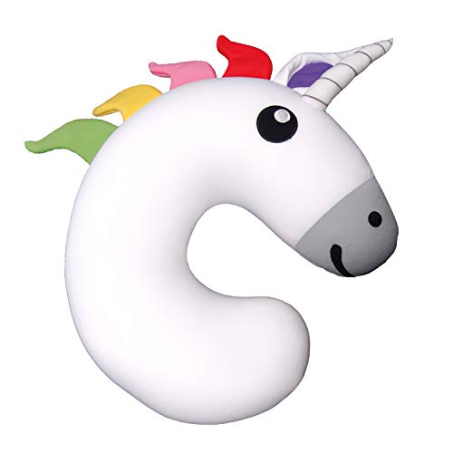 Gamago Unicorn Kids & Kidults, Cute Airplane Pillow for Traveling, Ultra Soft Fabric Stuffed with Microbeads for Gentle Neck Support for Flights, Car, Bus & Train Rides, 10.5", White