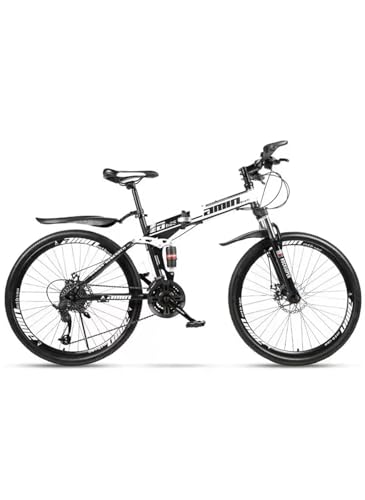 26 Inch Folding Mountain Bike 21 Speed Full Suspension Bicycle with Shock Absorber High-Carbon Steel Frame Foldable Bike for Adults